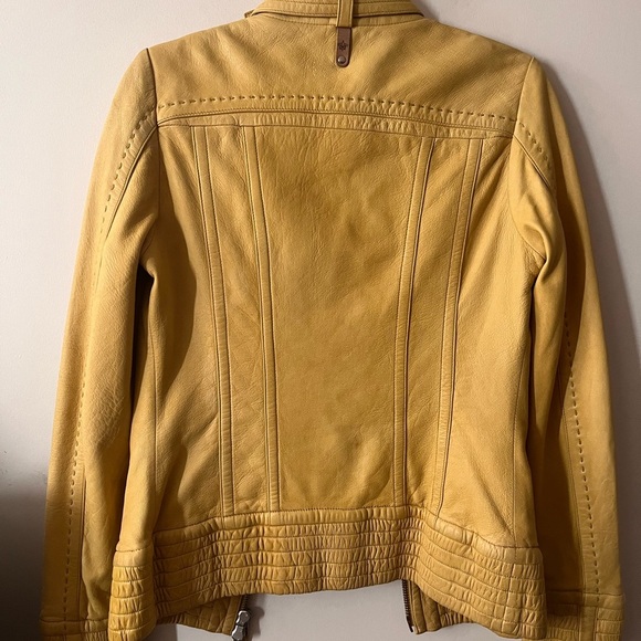 Mackage Yellow Soft Lamb Leather Biker Studded Jacket with floral lining - XS - Picture 13 of 16